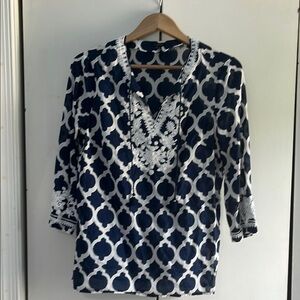 Talbots Blue Tunic with Geometric Pattern